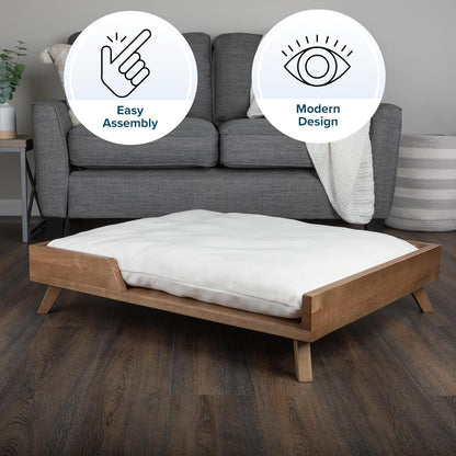 Elevated Dog Bed - 36” X 29.5” Indoor Pet Bed with Frame and Soft Cushion - Mid-Century Modern Wood Dog Bed for Medium to Large Pets by PETMAKER (Natural)3