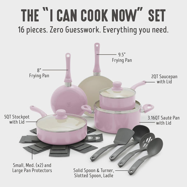 16Pc Ceramic Nonstick Pots & Pans Cookware Set, Blush Pink | Pfas-Free Nonstick Coating, Stockpot, Frying Pans, Saucepan, Sauté, Induction Ready, All Stovetop Compatible, Dishwasher Safe4