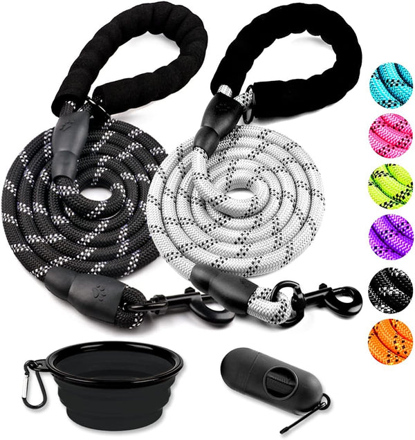 COOYOO 2 Pack Dog Leash 5 FT Heavy Duty - Comfortable Padded Handle - Reflective Dog Leash for Medium Large Dogs with Collapsible Pet Bowl12