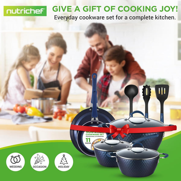 11-Piece Kitchen Cookware Set, Non-Stick Pots and Pans, Easy-To-Clean, Kitchen Utensils Set with Ceramic Coating for Home Cooking, Induction Safe, Diamond Pattern7