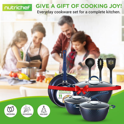 11 Piece Pots and Pans Set - Non Stick Cookware Set with Ceramic Coating, Cool-Touch Handles, Induction Ready, Includes Lids, and Utensils - Diamond Blue7