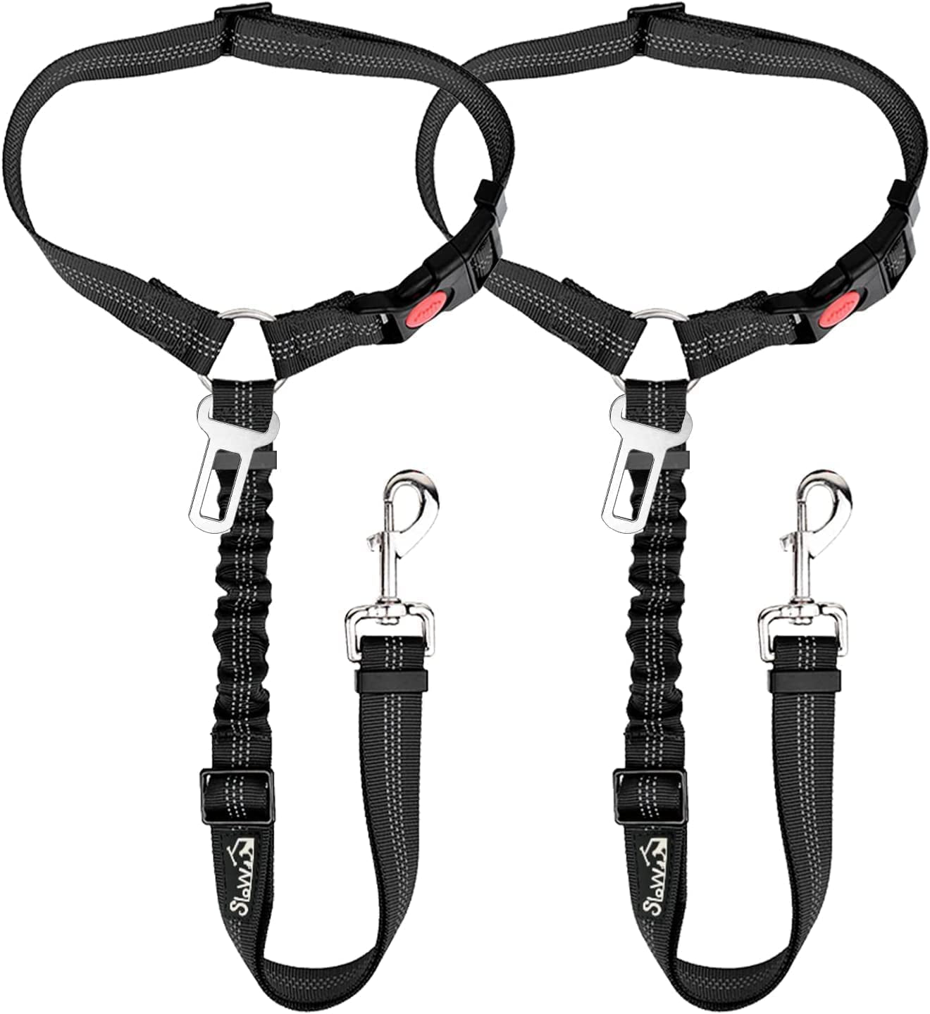 slowton-dog-seat-belt-for-car-2-pack-dog-car-harness-seatbelt-adjustable-with-elastic-bungee-buffer-2-in-1-pet-car-leash-headrest-restraint-dog-reflective-safety-tether-black-headrest-clip