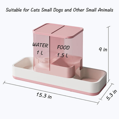 Tfwadmx Automatic Cat Food and Water Dispenser Gravity Dog Feeder Auto Cat Feeder 2 in 1 Pet Food Dispenser for Cats Small Dogs(Pink)6