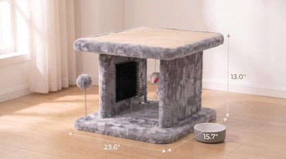Large Cat Bed with Scratching Post and Combing Board, Sturdy and Durable, Ideal for Small Breeds | Large Plush Cat Tunnel with a Removable Sisal Scratch Pad, Grooming Brush, Hanging Toys, and Spacious Hideaway for Cats.3