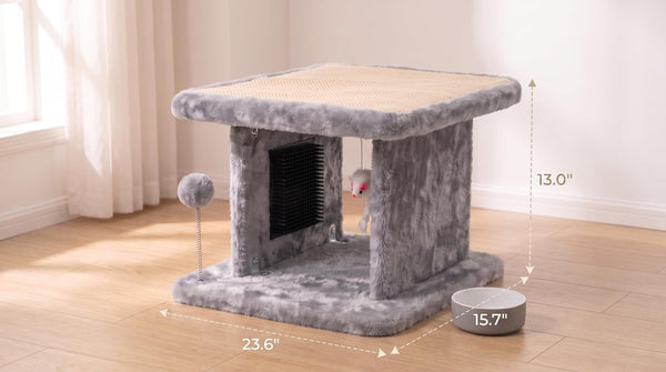 Large Cat Bed with Scratching Post and Combing Board, Sturdy and Durable, Ideal for Small Breeds | Large Plush Cat Tunnel with a Removable Sisal Scratch Pad, Grooming Brush, Hanging Toys, and Spacious Hideaway for Cats.3