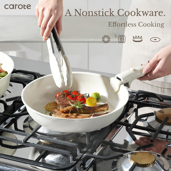 19Pcs Pots and Pans Set Non Stick, Detachable Handle Cookware | Kitchen Cooking Sets, Space Saving, Dishwasher & Oven Safe, Non-Toxic, for Camping/Rv/Traveling, Cream White3