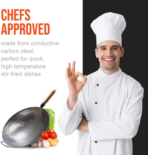 Carbon Steel Wok Pan, Stir Fry Pans, 13 Inch Wok Pan with Support Ring and Spatula, Nonstick Woks and Stir-Fry Pans, No Chemical Coated round Bottom Chinese Wok for Electric, Gas, All Stoves6