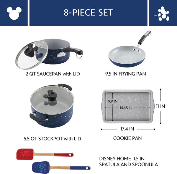 Disney Bon Voyage Ceramic Nonstick Pots and Pans Set with Baking Sheet/Cookie Pan and Disney Home Kitchen Tools, 8 Piece Non Stick Cookware Set - Blue3