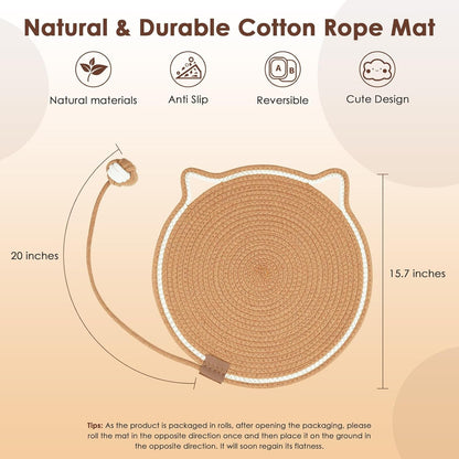 Cat Scratcher Mat, Natural Cotton Rope Cat Scratch Pad, 15.7'' round Horizontal Floor Cat Scratching Pads for Indoor Cats, Cat Furniture Protector for Wall, Couch, Carpets, Sofas2