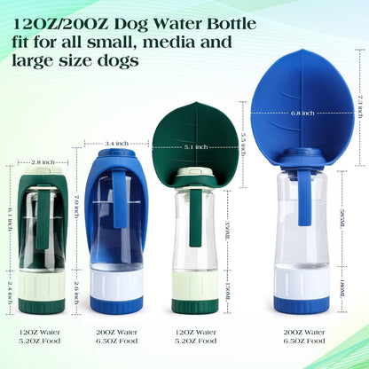 TIOVERY Upgraded Dog Water Bottle, Portable Dog Cat Puppy Pet Water Dispenser Feeder with Drinking Cup and Food Container Leak Proof for Outdoor Walking, Travel, Hiking 12OZ3