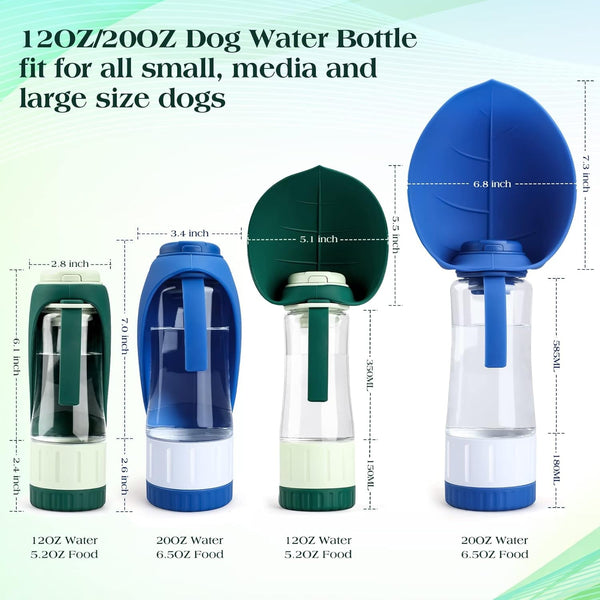 TIOVERY Upgraded Dog Water Bottle, Portable Dog Cat Puppy Pet Water Dispenser Feeder with Drinking Cup and Food Container Leak Proof for Outdoor Walking, Travel, Hiking 12OZ3