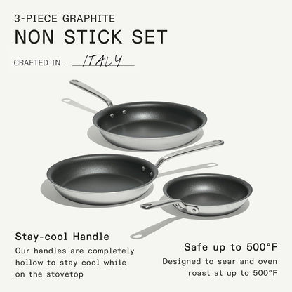 Made in Cookware - Procoat Non Stick 3 Piece Frying Pan Set (Includes 8", 10", 12") - 5 Ply Stainless Clad - Professional Cookware - Crafted in Italy - Induction Compatible - (Graphite)3