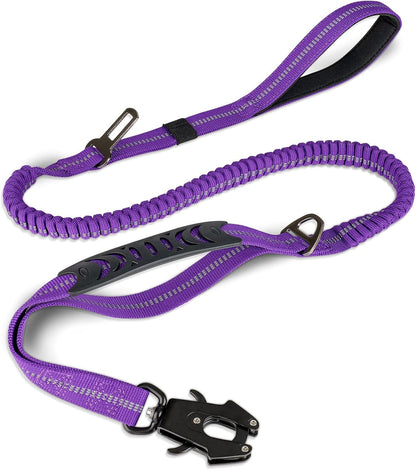 Joytale Tactical Bungee Dog Leash, Shock Absorbing No Pull, Coyote Brown | for Large Dogs That Pull, 2 Padded Handles for Control, Car Seatbelt Clip, Reflective for Night Safety, Metal Frog Clip17