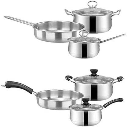TKUS 3Pcs/Set Stainless Steel Cookware Set Flat Bottom Frying Pan Soup Pot Milk Pot Kit Induction Cooker Cooking Pan for Home Kitchen (1)5