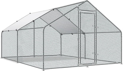Large Metal Chicken Coop round Top Upgrade Tri-Supporting Wire Mesh Chicken Run,Chicken Pen with Water-Resident and Anti-Uv Cover,Duck Rabbit House Outdoor (6.6'L X 9'W X 6.5'H)10