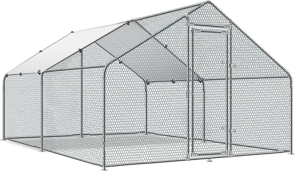 Large Metal Chicken Coop round Top Upgrade Tri-Supporting Wire Mesh Chicken Run,Chicken Pen with Water-Resident and Anti-Uv Cover,Duck Rabbit House Outdoor (6.6'L X 9'W X 6.5'H)10