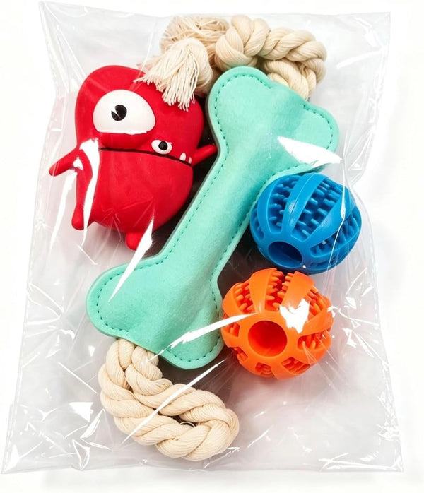 Dog Squeaky Toys for Small & Medium Dogs, 4PCS Interactive Dog Toy Set, Rubber & Rope Toys for Fetch, Tossing, Teeth Cleaning9