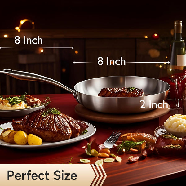 8'' Tri-Ply Stainless Steel Pan with Lid | Small Egg Omelet Pan | Riveted Handle | PFAS & PFOA Free| Frying Pan | Dishwasher Oven Safe | Induction Ready | Compatible with All Cooktops6