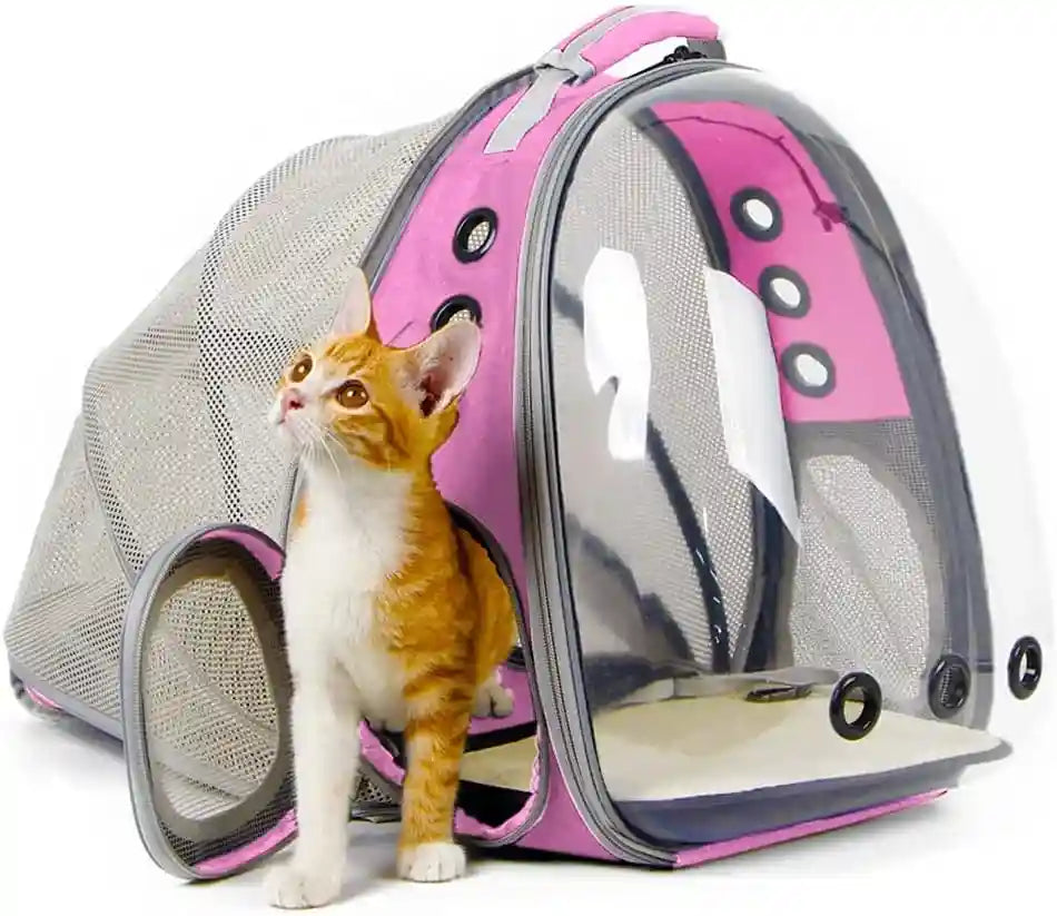 expandable-pink-cat-backpack-carrier-fit-up-to-12-lbs-space-capsule-clear-bubble-window-pet-carrier-backpack-for-kitten-bunny-rabbit-and-small-puppy