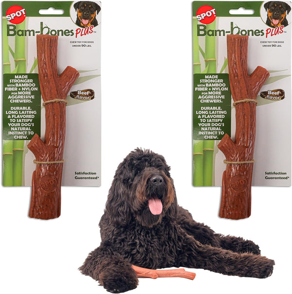 SPOT Bam-Bones plus Branch -Bamboo Fiber & Nylon, Durable Long Lasting Dog Chew for Aggressive Chewers – Great Toy for Adult Dogs & Teething Puppies under 60Lbs, Non-Splintering, 5.75In, Beef Flavor14