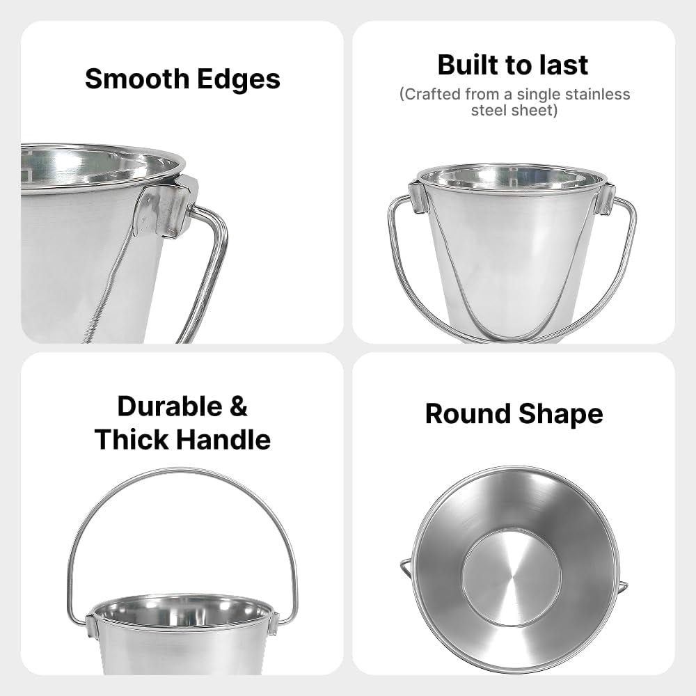 heavy-duty-stainless-steel-bucket-1-quart-durable-small-metal-bucket-for-feeding-watering-pets-cleaning-perfect-for-kennels-critter-crates-cages-and-hanging-on-fences