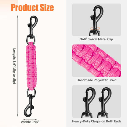 Dog Collar Safety Clip, Collar Companion, Handmade Backup Safety Strap, Double-Ended Clip Leash Connector, Suitable for Dog Harnesses, Prong, Pinch Collars (Pink, 1 Pack)3