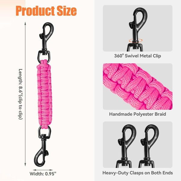 Dog Collar Safety Clip, Collar Companion, Handmade Backup Safety Strap, Double-Ended Clip Leash Connector, Suitable for Dog Harnesses, Prong, Pinch Collars (Pink, 1 Pack)3