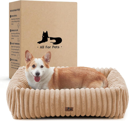 Cute Dog Bed for Small Dogs & Cats,Washable Fluffy Cat Beds for Indoor Cats, Rectangle Orthopedic Memory Foam Puppy Beds with Anti-Slip Bottom, 20 X19 X 7 Inches, Cream(20X19X6Inchs)14