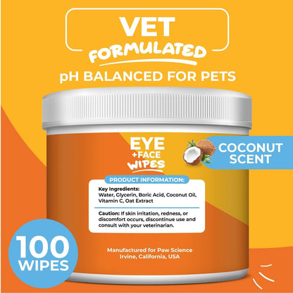 Dog Eye Wipes (100 Count) Hypoallergenic Eye & Face Wipes for Dogs & Cats - Pet Tear Stain Remover & Cleaner - Cleans & Removes Discharge, Crust, & Gunk (Coconut)4