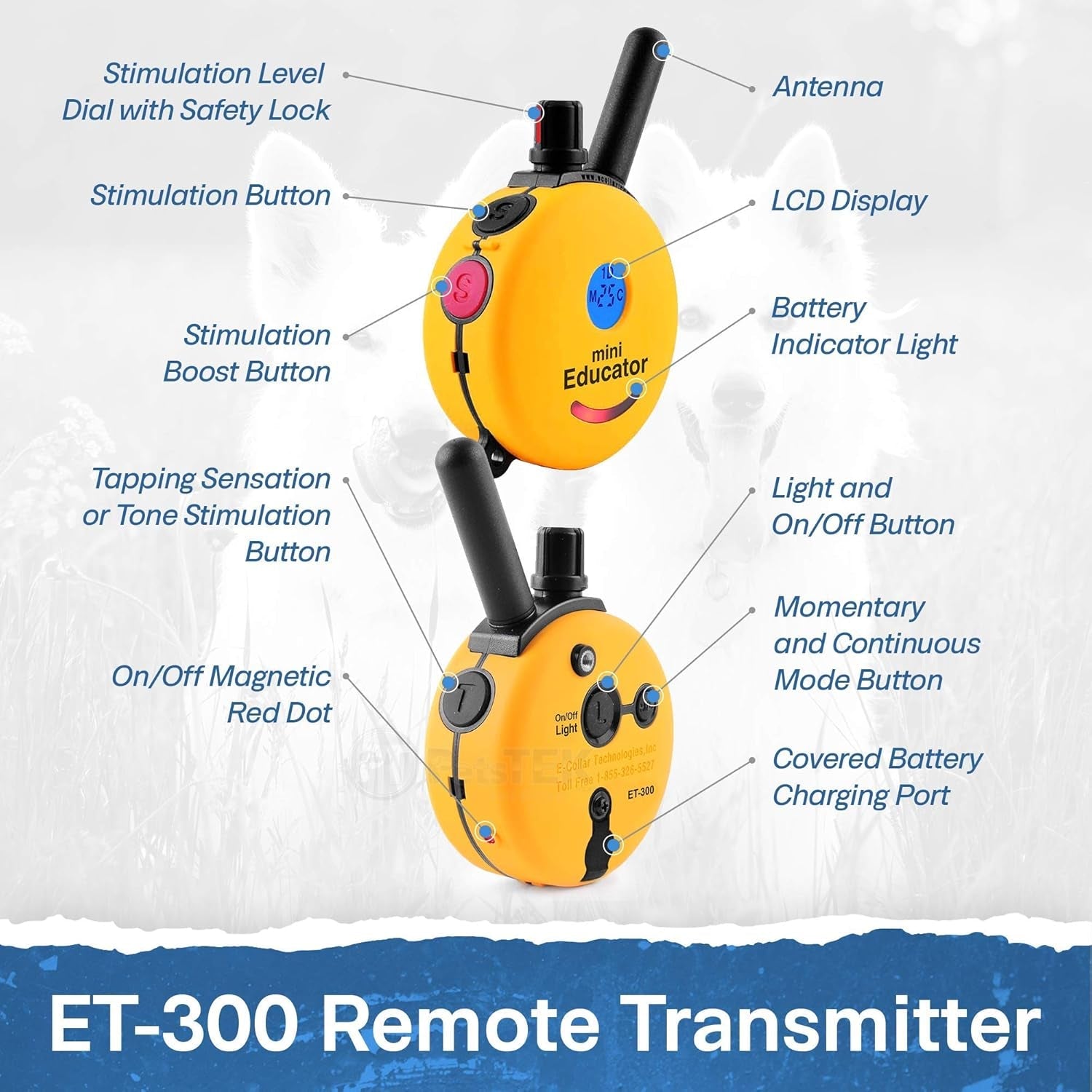 educator-et-300-mini-e-collar-for-dog-training-with-remote-1-2-mile-range-waterproof-100-blunt-stimulation-levels-tone-or-vibration-mode-night-light-tracking-for-small-medium-large-dogs