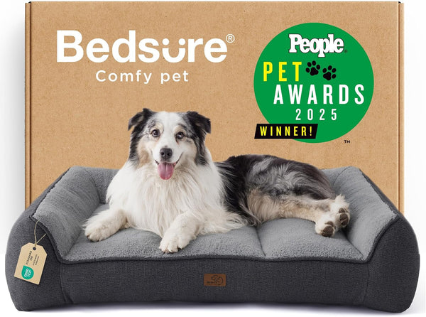 Bedsure Supportmax™ XL Orthopedic Dog Beds Large Sized Dog - Extra Thick Supportive Dogs Couch with Waterproof Washable Cover, Extra Large Comfort Pet Sofa with Soft Sherpa & Nonskid Bottom, Grey, 42"1
