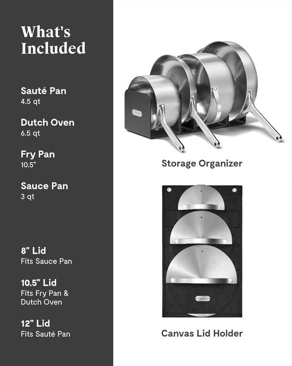 Caraway 12-Piece Stainless Steel Cookware Set | 5-Ply Stainless Steel Pots and Pans Set, Fry, Sauce, Sauté Pan, Dutch Oven, and Space-Saving Storage, Non-Toxic3
