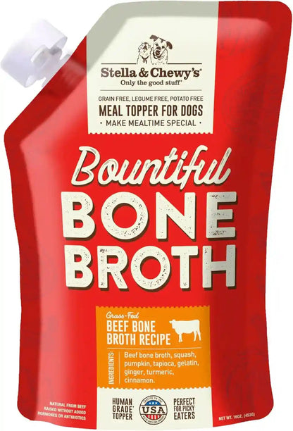 Stella & Chewy'S Human-Grade Grass-Fed Beef Bone Broth for Dogs - Joint & Gut Health Liquid Food Topper with Collagen & Turmeric, 16 Fl Oz Resealable Pouch1