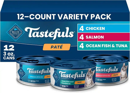 Blue Buffalo Tastefuls Flaked Adult Wet Cat Food Variety Pack (Tuna, Chicken, Fish & Shrimp), Natural Ingredients Enhanced with Vitamins, Minerals & Other Nutrients, 3-Oz. Each (12 Cans)35
