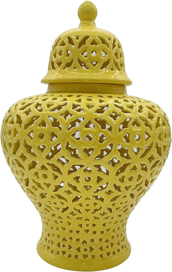 19.5” Lattice Ginger Jar with Lid - Stunning Home Decor with Intricate Mediterranean Inspired Lattice Work - Living Room and Kitchen Decoration - 19.5” (Yellow)1
