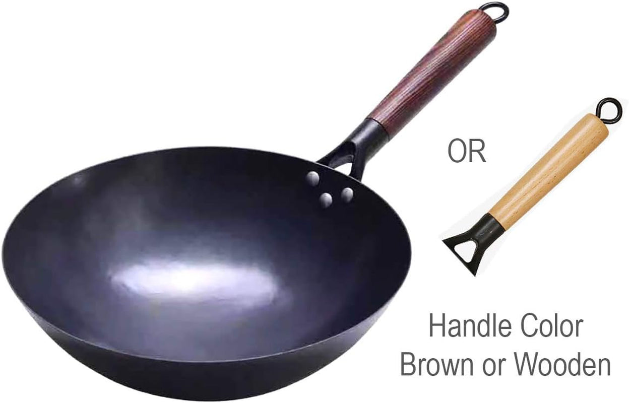 chinese-100-hand-hammered-iron-woks-stir-fry-pans-non-stick-no-coating-less-oil-black-seasoned-wooden-handle-chef-12-inch