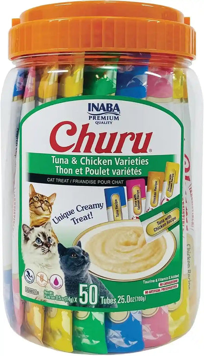 INABA Churu Cat Treats, Lickable, Squeezable Creamy Purée Cat Treat with Green Tea Extract & Taurine, 0.5 Ounces Each Tube, 40 Tubes, Tuna Variety Box13