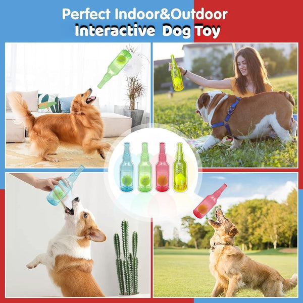 Tennis Ball in Bottle Dog Toy [2025 New Upgrade] Reinforced and Thickened Rubber Bottle Dog Chew Toy with Ball Squeaky Fetch Toy Tough (Blue, Medium)2