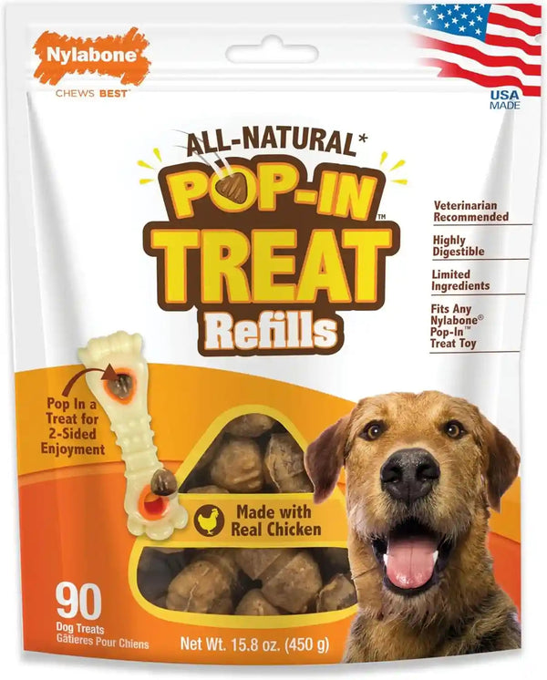 Nylabone Pop-In Treat Toy Chicken Dog Treat Refills, 90 Count | Made with Real Chicken, Fits Any Nylabone Pop-In Treat Toy, All-Natural Dog Treats, Highly Digestible, Limited Ingredients1