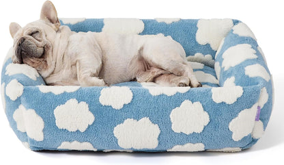 LE SURE Cute Dog Bed for Small Dogs Jacquard Washable Puppy Beds,25X21X7In | Rectangle Pet Bed,Comfy Orthopedic Pet Sofa for Home Decor,Anti Slip Bottom,Up to 15Lbs,Cozy Clouds Blue8