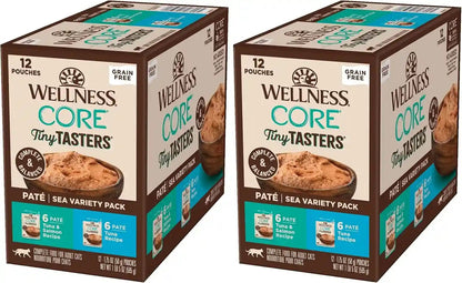 Wellness CORE Tiny Tasters Pate Variety Pack Adult Wet Cat Food, Natural, Protein Rich, Grain Free, Land Recipes, 1.75 Oz, Pack of 12 Pouches12
