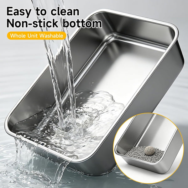 Stainless Steel Cat Litter Box with Scoop,M Metal Pan for Kittens | Metal Litter Box with High Sides & Lid, Open Top Low Entry , Non-Stick Easy Clean ，Kitty Cat Box for Indoor Cats, High Wall4