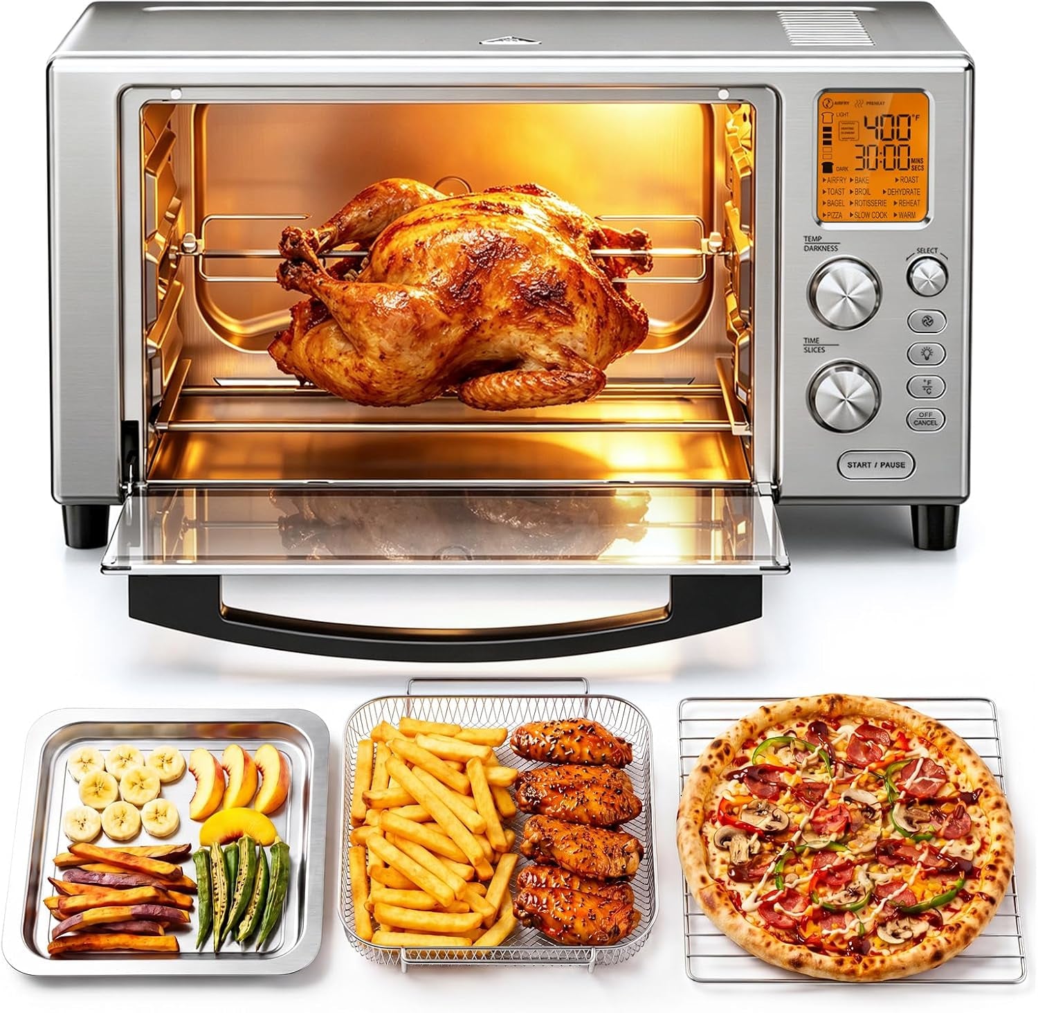 23-qt-air-fryer-toaster-oven-12-in-1-convection-oven-countertop-airfry-toast-rotisserie-dehydrate-pizza-bagel-bake-roast-broil-stainless-steel-fits-12-pizza-easy-to-clean-quiet