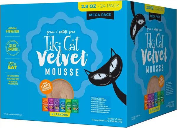 Tiki Cat Velvet Mousse, Protein Blend in Broth Variety Pack, Complete Nutrition for Balanced Diet, Wet Cat Food for All Life Stages, 2.8 Oz. Pouch (Pack of 12)15