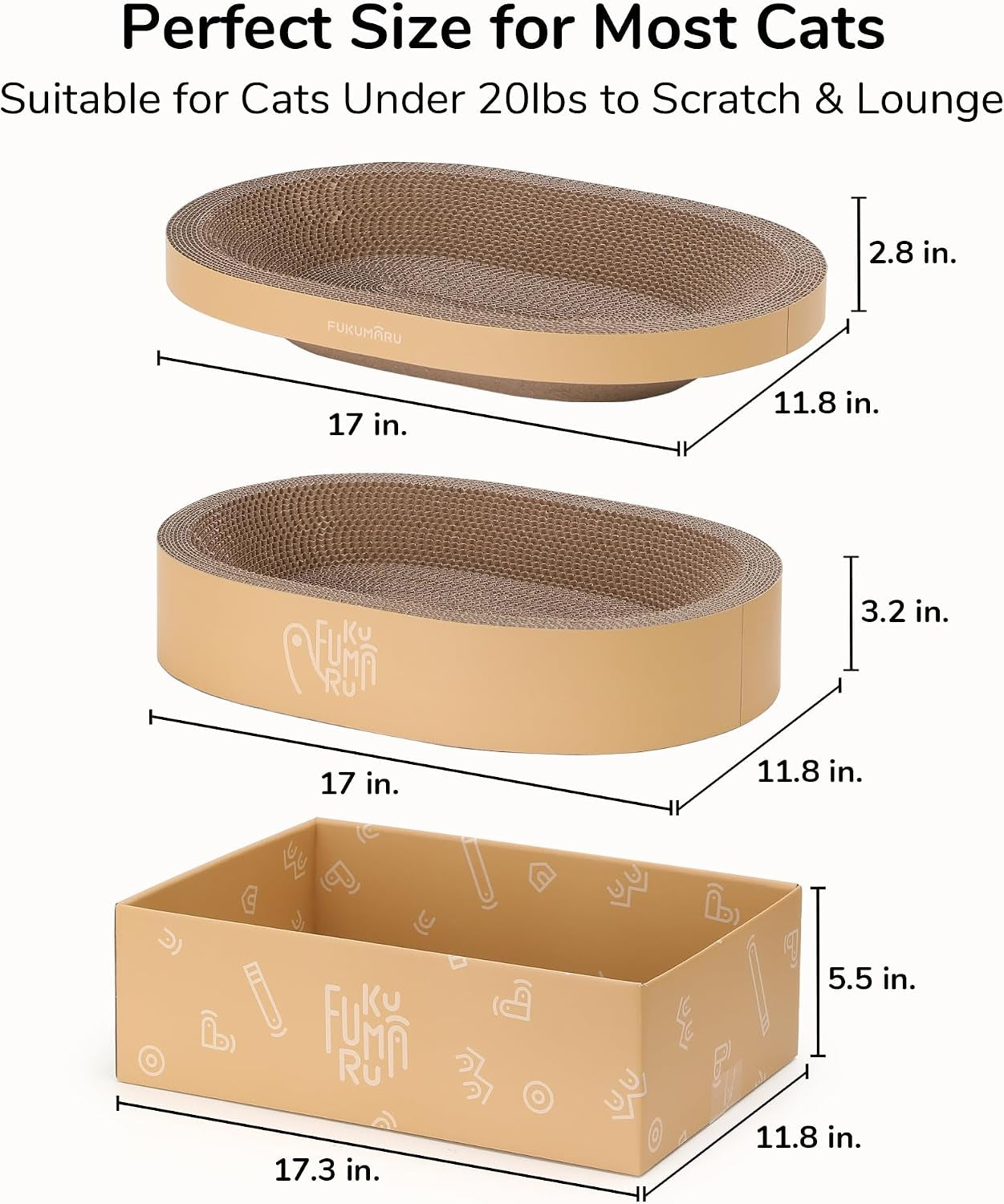 fukumaru-3pcs-cardboard-cat-scratcher-bed-durable-oval-cat-scratch-pads-round-cats-scratching-board-set-large-scratcher-box-for-indoor-cats-kitten-scratcher-bowl-couch-sofa-furniture-protector
