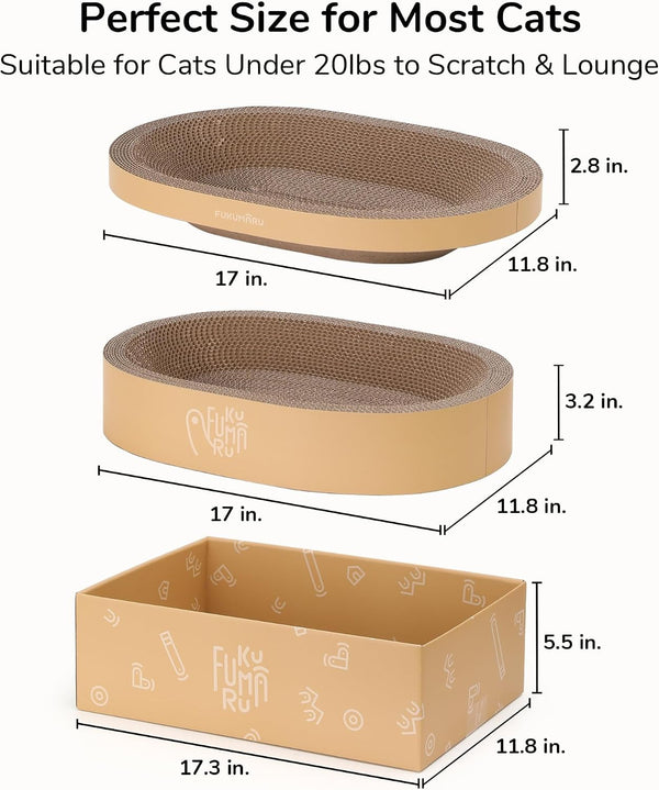 FUKUMARU 3PCS Cardboard Cat Scratcher Bed, Durable Oval Cat Scratch Pads | round Cats Scratching Board Set, Large Scratcher Box for Indoor Cats, Kitten Scratcher Bowl, Couch Sofa Furniture Protector6