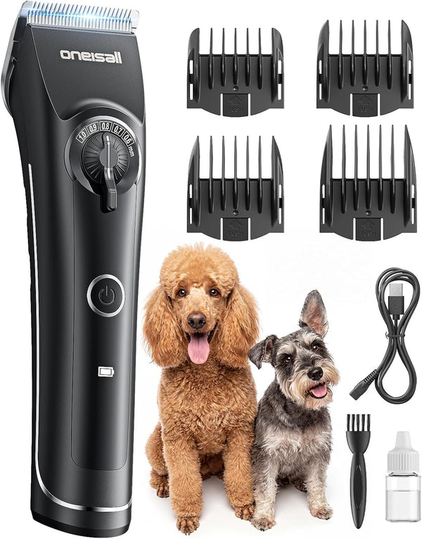 Oneisall Dog Clippers for Grooming Thick Heavy Coats | Low Noise,5 Blade Lengths,Detachable Blade,Fits Wahl'S 3379,3332-3339 Metal Guards,Long Battery Life,High-Speed,4 Guide Combs1