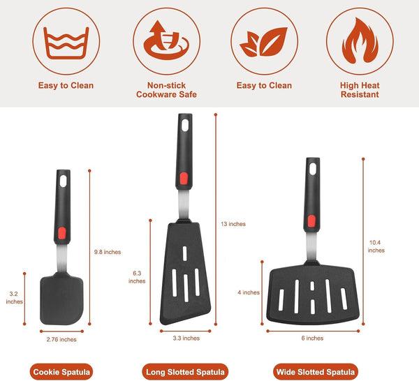 Silicone Spatula Turner Set of 3, Heat Resistant 600°F & Bpa-Free Flexible Rubber Spatulas for Nonstick Cookware, Kitchen Utensils for Flipping Eggs, Fish, Burgers, Pancakes, Cookie, Crepes2