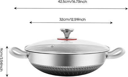 Nonstick Everyday Pan with Lid, 13Inch Stainless Steel Pan Double-Handled Frying Pan Hybird Induction Cooking Pans round Wok PFOA & PFOS Free for Induction Gas Electric3