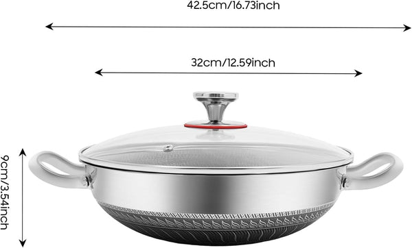 Nonstick Everyday Pan with Lid, 13Inch Stainless Steel Pan Double-Handled Frying Pan Hybird Induction Cooking Pans round Wok PFOA & PFOS Free for Induction Gas Electric3